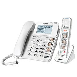 Geemarc Téléphone Filaire Senior avec Combiné Sans Fil Touches Photo Répondeur Blanc