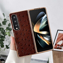 Coque en TPU + cuir véritable électroplaqué, texture autruche pour votre Samsung Galaxy Z Fold4 5G - café