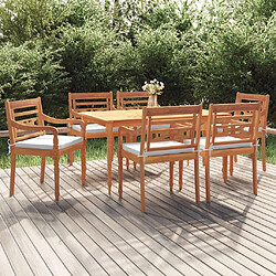 vidaXL Ensemble à manger de jardin coussins 7pcs Bois de teck solide