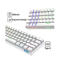 Chrono RGB Clavier mécanique, clavier Bluetooth filaire / sans fil RK61 61 touches Clavier de jeu étanche rétroéclairé par LED Anti-ghosting pour les joueurs et les dactylos(blanc) pas cher