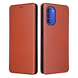 Coque en TPU + PU texture en fibre de carbone avec béquille en anneau et porte-carte orange pour votre Motorola Moto G51 5G