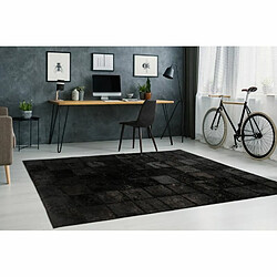 Paris Prix Tapis Patchwork en Cuir Fait Main Voila Noir 120 x 170 cm