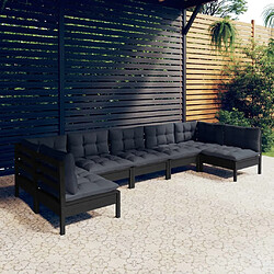 Maison Chic Salon de jardin 7 pcs + coussins - Mobilier/Meubles de jardin - Table et chaises d'extérieur Noir Bois de pin solide -MN47273