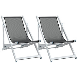 vidaXL Chaises de plage pliantes lot de 2 gris aluminium et textilène