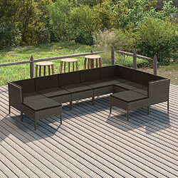 vidaXL Salon de jardin 9 pcs avec coussins Résine tressée Gris