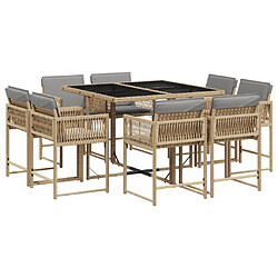 vidaXL Ensemble à manger de jardin et coussins 9 pcs mélange beige