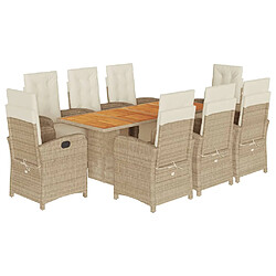 vidaXL Ensemble à manger de jardin et coussins 9 pcs beige Poly rotin