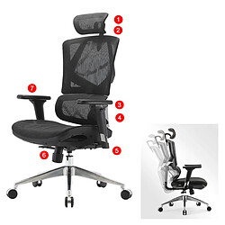 Decoshop26 Fauteuil de bureau support lombaire ergonomique dossier haut accoudoirs maille noir 04_0006219