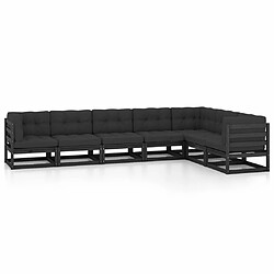 Maison Chic Salon de jardin 7 pcs + coussins - Mobilier/Meubles de jardin - Table et chaises d'extérieur Noir Bois de pin massif -MN82330