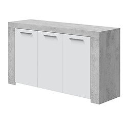 Buffet avec 3 portes coloris Blanc Artik / Ciment en mélamine - Dim: 80 x 144 x 42 cm -PEGANE-