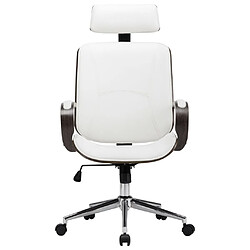 Helloshop26 Chaise fauteuil siège de bureau informatique étude avec appuie-tête similicuir et bois blanc 02_0023983