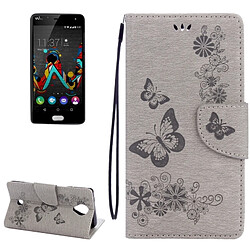 Wewoo Coque gris Wiko U Feel Butterflies Gaufrage étui en cuir flip horizontal avec support & Slots de cartes Portefeuille & Longe