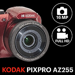 KODAK Pixpro Astro Zoom AZ255 + Carte Mémoire SD 32 Go - Appareil Photo Bridge Numérique 16 Mp, Zoom 25X, Video HD 1080p, Grand angle 24 mm, Ecran LCD 3, Pile AA - Rouge - Rouge