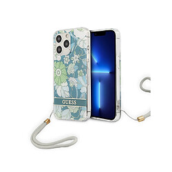 Guess Maroquinerie Guess Coque pour Apple iPhone 13 Pro Flowers avec lanière nylon Bleu