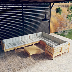 Maison Chic Salon de jardin 10 pcs avec coussins | Ensemble de Table et chaises | Mobilier d'Extérieur crème Bois de pin -GKD67191