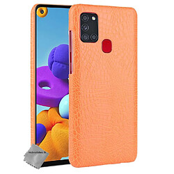 Htdmobiles Coque rigide simili cuir crocodile pour Samsung Galaxy A21s + film ecran - ORANGE