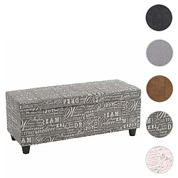 Mendler Banc/banquette/coffre de rangement Kriens, 112x45x45cm, tissu ~ gris words fabric