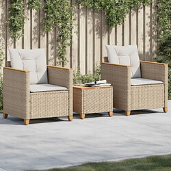 Maison Chic Ensemble de bistro 3 pcs coussins,Table + chaises + coussins de jardin beige résine tressée acacia -GKD528080