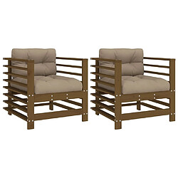 Maison Chic Lot de 2 Chaises de jardin,Fauteuil d'extérieur avec coussins marron miel -MN68273