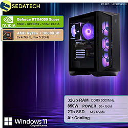 Sedatech PC Gamer Pro ATX Compact • AMD Ryzen 7 9800X3D • RTX4080 Super • 32Go DDR5 • 2To SSD M.2 • Windows 11