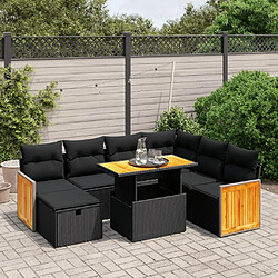 Maison Chic Ensemble Tables et chaises d'extérieur 8 pcs avec coussins,Salon de jardin noir résine tressée -GKD940098