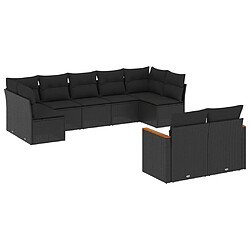 vidaXL Salon de jardin 9 pcs avec coussins noir résine tressée