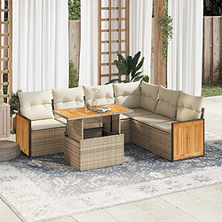 vidaXL Salon de jardin avec coussins 7 pcs beige résine tressée acacia