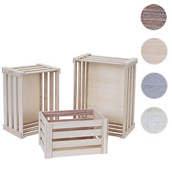 Mendler Set de 3 boîtes en bois HWC-C56 ~ couleur naturelle, shabby