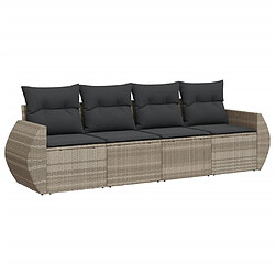 vidaXL Salon de jardin 4 pcs avec coussins gris clair résine tressée