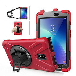 Coque en TPU combo en forme de X avec béquille, dragonne et dragonne rouge pour votre Samsung Galaxy Tab Active 2 8.0 T395/T390