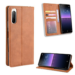 Etui en PU bouton-pression magnétique style vintage avec support marron pour votre Sony Xperia 10 II