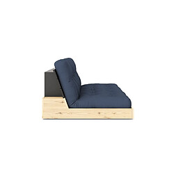 Inside 75 Canapé lit futon BASE bleu marine couchage 130cm dossiers noirs coffres