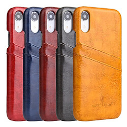 Wewoo Etui en cuir Fierre Shann Retro Oil en PU avec texture pour iPhone XR, avec fentes pour cartes (Jaune) pas cher