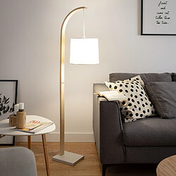 Ledkia Lampadaire Bois et Textile Haakon Blanc pas cher