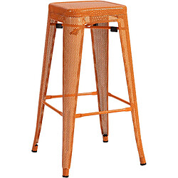 Decoshop26 Tabouret de bar avec repose-pieds design industriel empilable en métal perforé orange 10_0004870