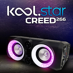 Avis Enceinte Autonome sur Batterie - Koolstar CREED266 - 300W - USB SD Bluetooth - Micro filaire - 2x Boomer 16cm à LED RVB