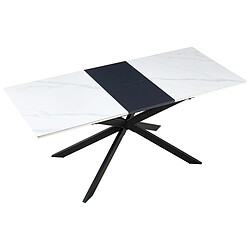 Pegane Table à manger rectangulaire extensible en céramique coloris blanc / pieds noir - Longueur 140-180 x profondeur 80 x hauteur 75 cm pas cher