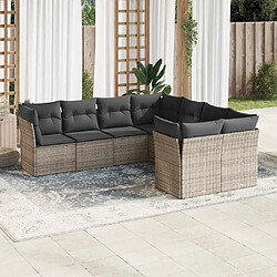 vidaXL Salon de jardin 8 pcs avec coussins gris résine tressée