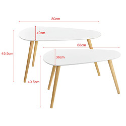 Helloshop26 Lot de 2 tables basses de taille différente design de salon MDF pin 45,5 x 80 x 40 cm et 40,5 x 68 x 36 cm blanc mat 03_0005777