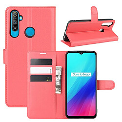 Etui en PU avec support rouge pour votre Realme 5/C3 (3 cameras)