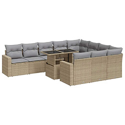 vidaXL Salon de jardin 11 pcs avec coussins beige résine tressée