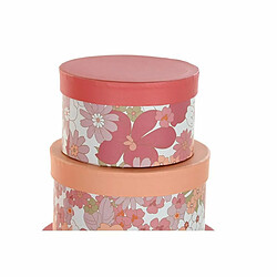 Avis Jeu de Caisses de Rangement Empilables DKD Home Decor Fleurs Rayures Fuchsia Blanc Pêche Carton (37,5 x 37,5 x 18 cm)