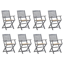 vidaXL Chaises pliables d'extérieur lot de 8 et coussins Bois d'acacia