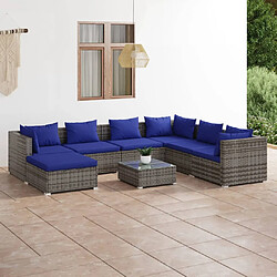 vidaXL Salon de jardin 8 pcs avec coussins résine tressée gris