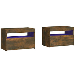 Maison Chic Lot de 2 Tables de chevet - Tables de Nuit et lumières LED Chêne fumé 60x35x40 cm