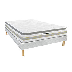 Vente-Unique Ensemble 140 x 190 cm sommier + matelas ressorts ensachés et surmatelas intégré ép.29cm - CANTERBURY de YSMÉE