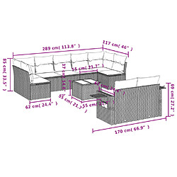 vidaXL Salon de jardin 10 pcs avec coussins noir résine tressée pas cher