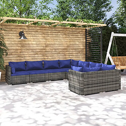 vidaXL Salon de jardin 8 pcs avec coussins Résine tressée Gris