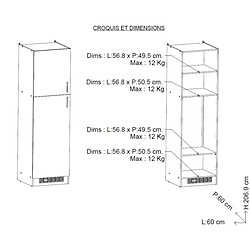 Acheter Dansmamaison Colonne de cuisine 2 portes battantes 60 cm Noir/Chêne - ABINCI