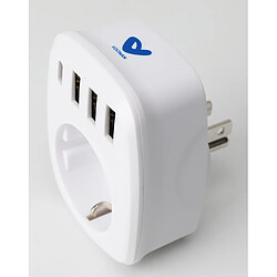 Adaptateur prise voyage UE/US - 4 ports USB inclus - prise européenne vers prise US - blanc - Voltman